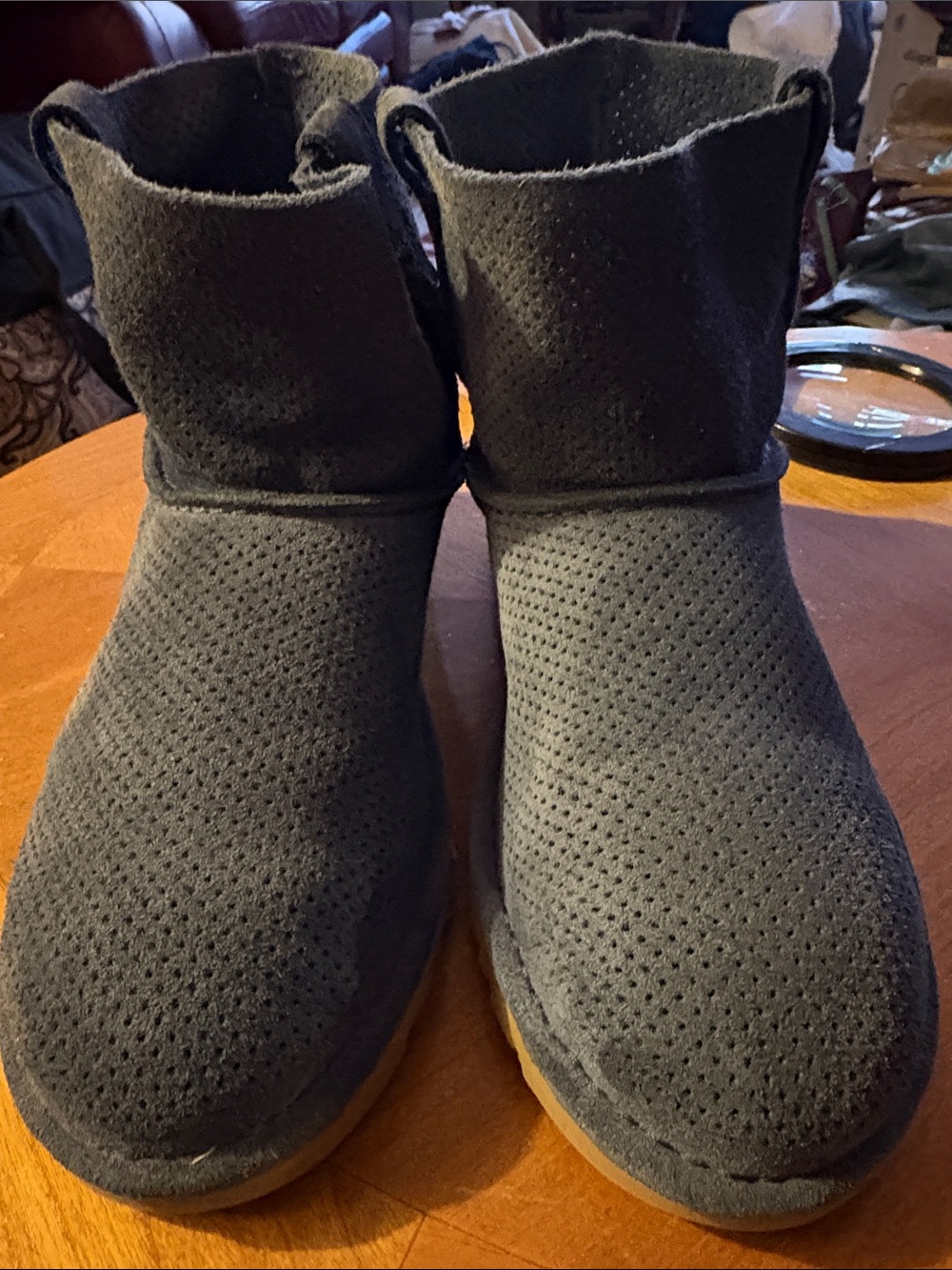 UGG Women's Perforated Suede Short Boots in Charcoal Gray